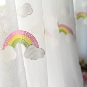 Children's Rainbow Gauze Polyester Curtains With Pastoral Embroidery