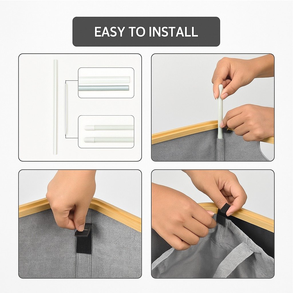 Pan Peer 100L Laundry Basket with Lid and Pocket Dirty Clothes Bin with Bamboo Handles and A Removable Laundry Bag Large Portable Laundry Hamper for Bedroom, Bathroom, Laundry Room - Image 3