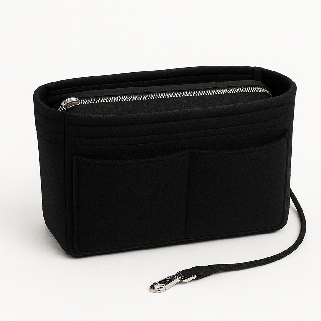 Pan Peer Handbag Organiser Insert with Zipped Pocket, Removable Inner Divider & Bottle Holder – Premium Felt Purse Insert for Tote, Speedy, Neverfull & Medium Bags - Image 3