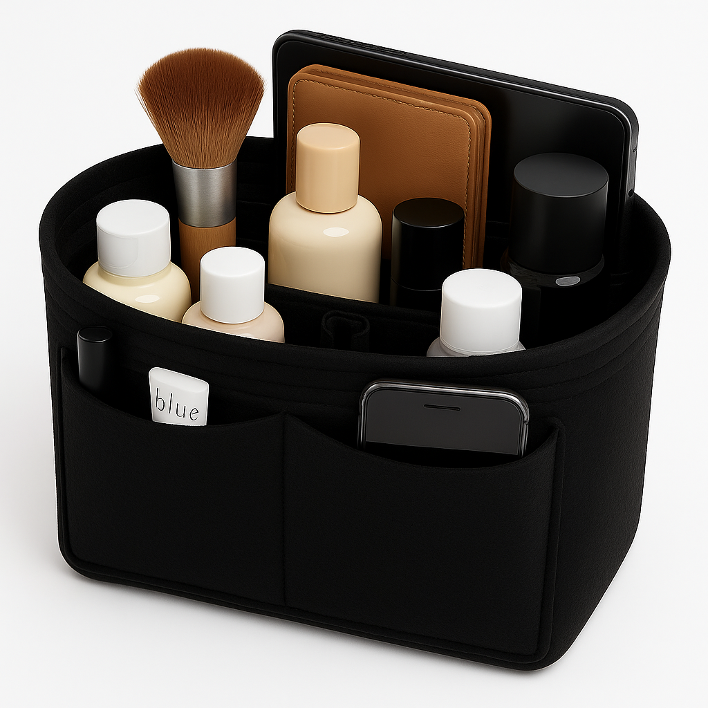 Pan Peer Handbag Organiser Insert with Zipped Pocket, Removable Inner Divider & Bottle Holder – Premium Felt Purse Insert for Tote, Speedy, Neverfull & Medium Bags - Image 4