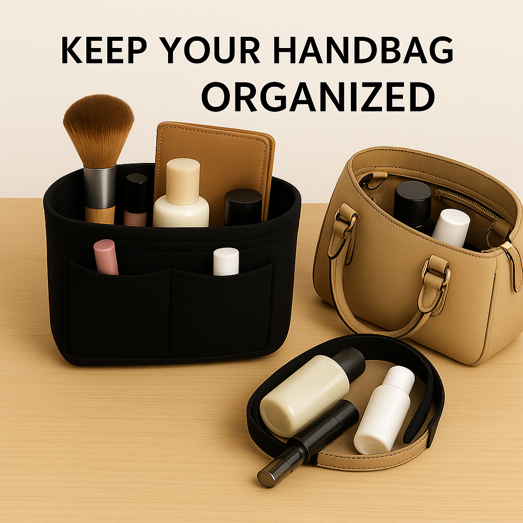 Pan Peer Handbag Organiser Insert with Zipped Pocket, Removable Inner Divider & Bottle Holder – Premium Felt Purse Insert for Tote, Speedy, Neverfull & Medium Bags - Image 6