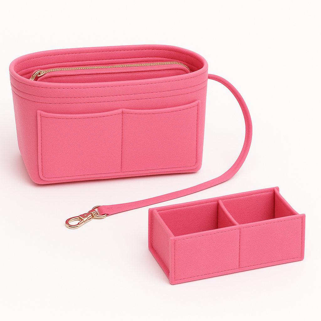 Pan Peer Handbag Organiser Insert with Zipped Pocket, Removable Inner Divider & Bottle Holder – Premium Felt Purse Insert for Tote, Speedy, Neverfull & Medium Bags